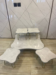 Flower-Shaped Coffee Table Set –  Pieces with Marble Design & Metal Legs